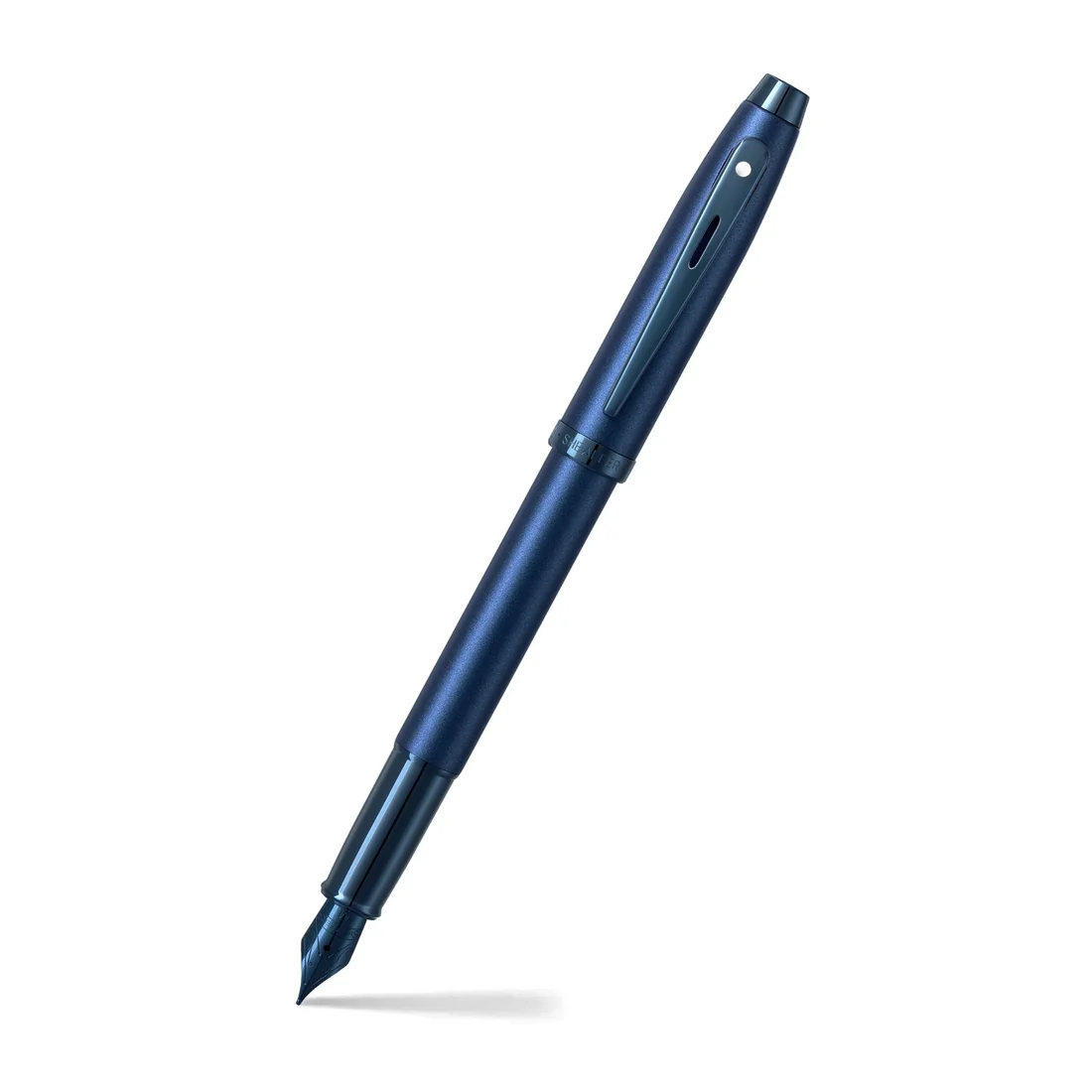 Sheaffer 100 Satin Blue Fountain Pen with PVD Blue Trim - Medium